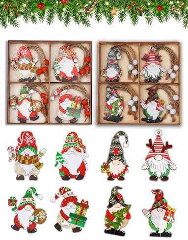 24Stück Weihnachtsanhänger Wichtel Set,Holzanhänger Weihnachten Zwerg Ornamente,Weihnachtswichtel Christbaumschmuck aus Holz Weihnachtsdeko Anhänger,DIY Weihnachtlicher Baumschmuck Weihnachtsmann Deko