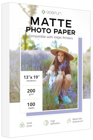 13x19 Matte Photo Paper, Goefun 200 GSM/54 LB Inkjet Photo Paper for Printer 100 Sheets for Posters and Art Prints