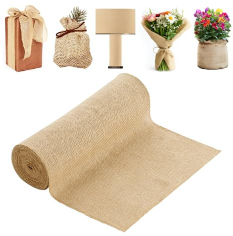 VEVOR Jute Stoff, Sackleinen-Stoffrolle, 50x50 hochdichte breite natürliche Sackleinen-Stoffrollen, 355mmx9,1m, für Dekoration, Handwerk, Hochzeit, Gartenarbeit, Pflanzen- & Baumwinterabdeckung