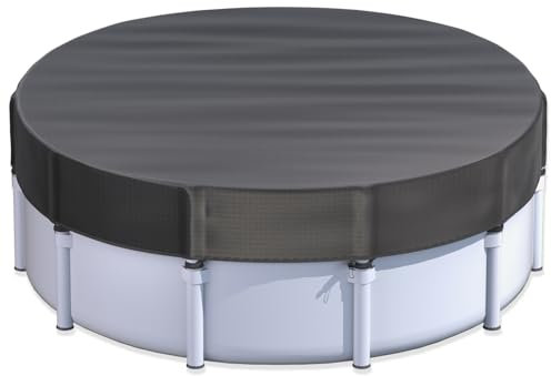 14 Ft Round Pool Cover for Metal Frame Above Ground Pools - Upgraded Windproof Design Compatible with Intex/Bestway Frame Above Ground Outdoor Swimming Pool (Black)