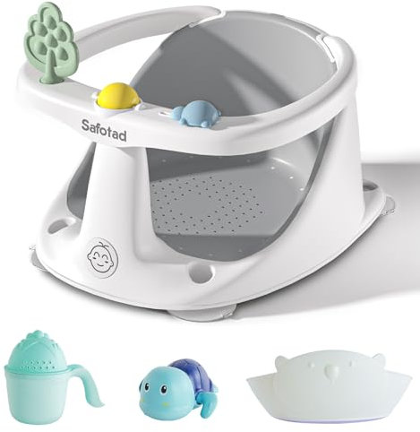 Safotad Baby-Badewannensitz mit Saugnäpfen, rutschfester Kleinkind-Sicherheits-Badewannensessel mit weichem Kissen, leicht und leicht zu reinigen, Sit-Up-Badesitz für Babybaden (ab 6 Monaten), Grau