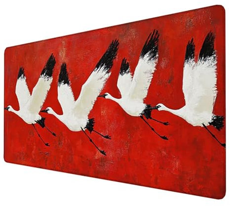 Mauspad (800x300x3mm) Mousepad mit Vernähte Kanten (Kran) Rutschfester Mouse Pad, XXL Mousepad, (Rot) Gaming Mauspad für schnelle Spielstile und optimale Kontrolle, Mousepad für alle Maustypen S-XP