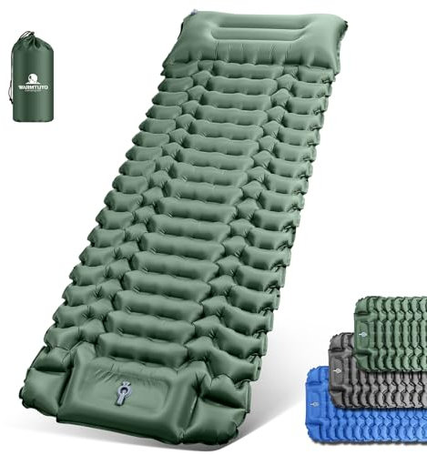 Isomatte Selbstaufblasend, Ultraleicht Camping Aufblasbare Matratze mit Fußpresse Pumpe und Kopfkissen, Faltbare Wasserdicht Luftmatratze Anti-Ripstop Schlafmatte für Wandern, Strand, Camping