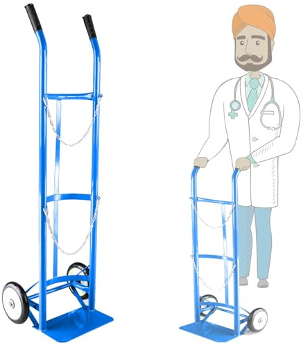 LZMZMQ Oxygen Cylinder Rack Oxygen and Acetylene Tank Cart, Rolling 2 Wheel Oxygen Tank Cylinder Cart Carrier for Storage/Transportation, Portable Gas Tank Holder Trolley with Chain(Blue)