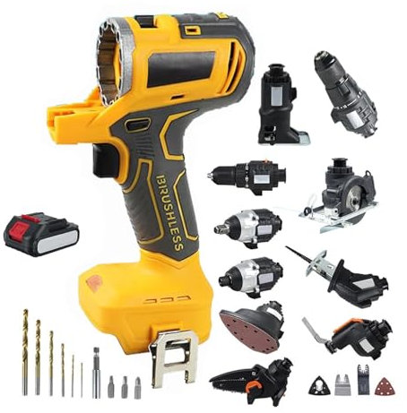 Kit combinado de herramientas eléctricas de taladro manual inalámbrico, juego 10 en 1 sin escobillas con sierra alternante, sierra de calar, sierra circular, motosierra, herramienta oscilante,