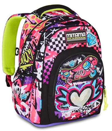 Mitama Zaino Scuola URBAN QUEEN, New Plus, Triplo Scomparto, Tasche Porta Borraccia, Spallacci Ergonomici, Scuola Elementare Bambina, Media