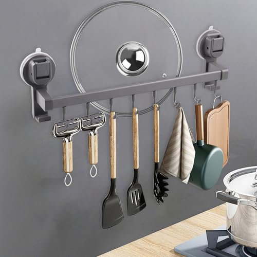 Hocadrv Hakenleiste Küche Küchenleiste Beweglichen Haken Küche Hakenleiste Abnehmbare Hakenleiste 40CM Küchenschiene Beweglichen Mit 8 Beweglichen Haken ohne Bohren haken für Küchen(Grau)