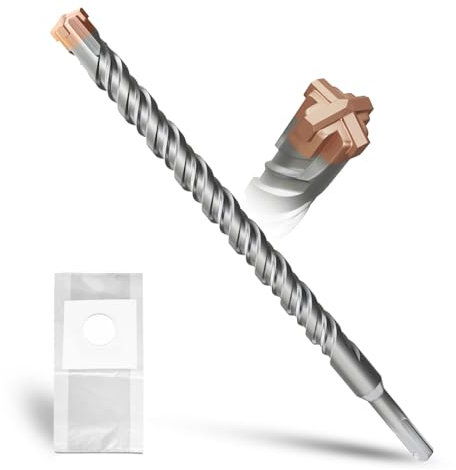 METOTY Broca SDS Plus de 25 mm × 310 mm, con 4 cuchillas de metal duro, cabeza con revestimiento, broca de piedra, martillo de hormigón, para piedra, hormigón, piedra natural, pared de ladrillo