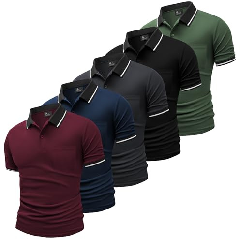 SwissWell 5er Pack Poloshirt Herren Kurzarm Atmungsaktiv Poloshirt Set Leichtes Golf Polohemd Polo T Shirt mit Brusttasche