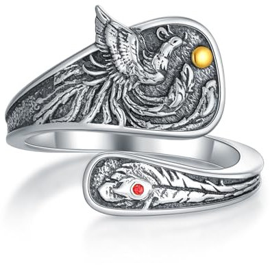 HUKKUN Phoenix Ring Sterling Silver Phoenix Spoon Ring Bird Jewelry Christmas Gifts for Women
