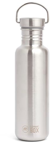 Elephant Box Single Wall Stainless Steel Water Bottle, 500ml/750ml/1.2L - Lightweight, Durable, Wide Mouth, Leakproof, BPA-Free, Reusable, Ideal for Travel, Hiking, Sports (750ml)