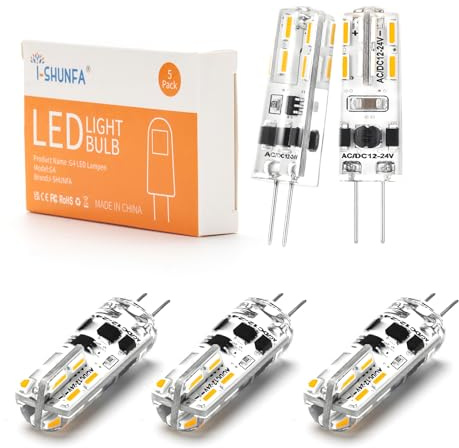 I-SHUNFA G4 LED Lampen 1.2W Dimmbar Natürliches Weiß 4000K AC/DC 12-24V Mini LED Birne Leuchtmittel Ersatz 10W-15W G4 Halogen Glühbirne für Küche,Dunstabzugshaube,Büro (5 Pack)