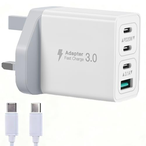 WZ 40W USB C Fast Charger Plug, USB C Fast Charger PD 3.0 Quick Wall Plug Power Adapter for iPhone 16 15 14 13 12 11 Pro Max Plus XS XR, iPad, Samsung Galaxy (White 3C+1A Ports)
