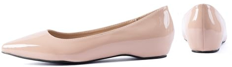 Mtzyoa Women's Pointed Toe Ballet Flats, Nude Patent Suede with 1 Inch Hidden Heel, Slip-on Comfort Shoes for Office, Casual Wear, US Size 8