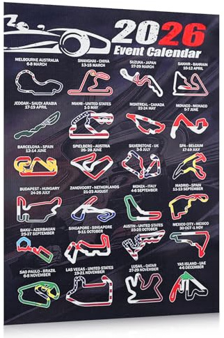 FILOEEX 2026 Formel-1-Event-Poster, Rennplan mit Formel-Rennbahn-Layouts, Wandkunstdruck, Geschenke für F1-Fans, für Zuhause, Garagen, Büros und Spielzimmer Dekor