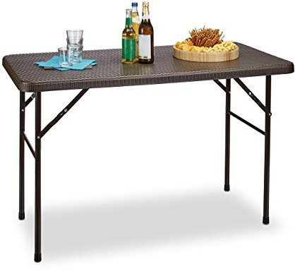 Relaxdays Table pliante de jardin rectangle Camping pliable BASTIAN en aspect rotin Terrasse HxlxP: 74 x 121,5 x 61 cm , marron
