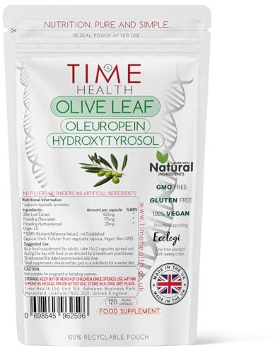 Olive Leaf Extract - Maximum Strength - High in Oleuropein - Spanish Source - UK Made - Zero Additives - Pullulan (120 Capsule Pouch)