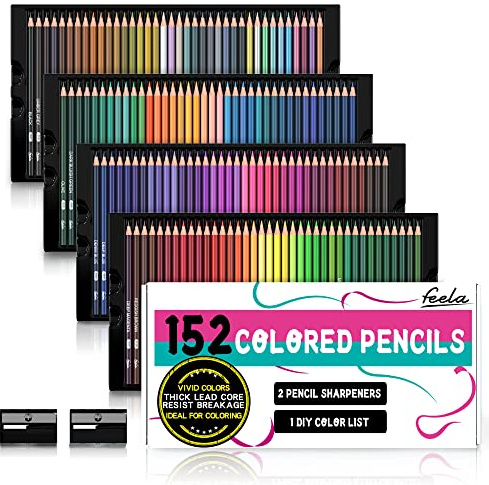 Feela Colouring Pencils Set, 152 Colours Coloured Pencils with 2 Sharpeners | Soft Core Drawing Art Pencils for Adults Beginners & Artists, Professional Art Supplies for Drawing, Colouring & Sketching