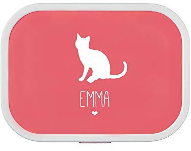 4youDesign Personalisierte pinke Brotdose -KATZE Silhouette- mit Namen – inkl. Bento-Box & Gabel für Schule & Kindergarten, Geschenk für Kinder (Pink)
