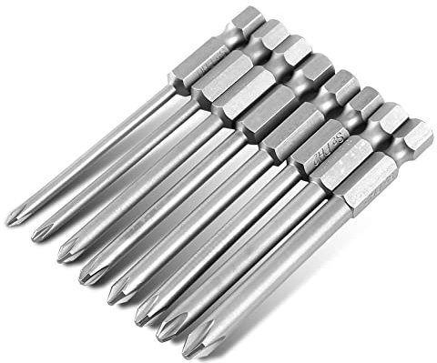 ASHATA 8 Stück 75mm 1/4 Schaft Magnetischer Langer Sechskant Kreuzschlitz Schraubendreher Bit Set, Legierter Stahl Magnetisches Schraubendreher Bit,für elektrische