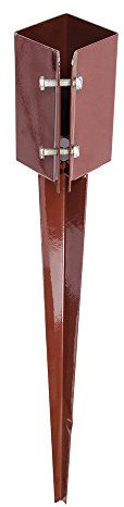 Loops 75 x 75 x 750mm Drive-in Fence Post Anchor Spike - Timber Wood Ground Base Mount Bracket - Brown Powder Coated Steel - Square Wedged Holder Stand - Tightening Bolts
