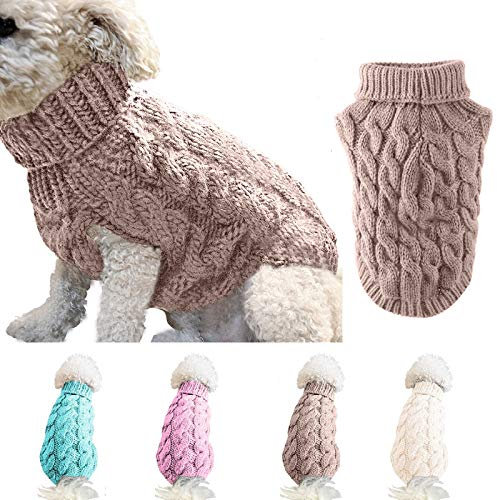 Ponacat Haustier Pullover Hund Rollkragenpullover Strickpullover warme Pullover Strickwaren Outwear kaltes Wetter Mäntel (Khaki, L)