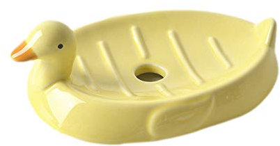 JHNIF Porte-savon en céramique en forme de canard Jaune