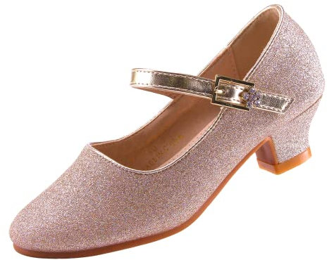 EIGHT KM Mädchen High Heel Kleid Schuhe Mary Jane Prinzessin Hochzeit Pumps Schuhe EKM7015 Sparkle Glitter Minerva Gold Größe EU 36