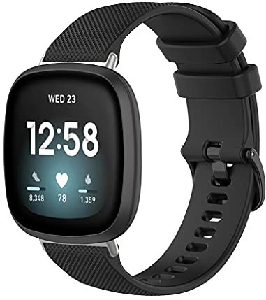 Bracelet de rechange en silicone pour montre connectée Fitbit Sense/Versa 3 - Fin et respirant - Noir