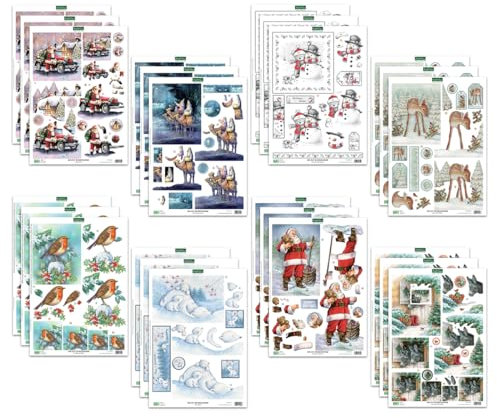 Katy Sue Christmas Selection Die-Cut Decoupage Pack. Contains 24 Pre-Cut Die Cut Decoupage Paper Sheets for Christmas Card Making Supplies. 3 Copies Each of 8 Different Designs