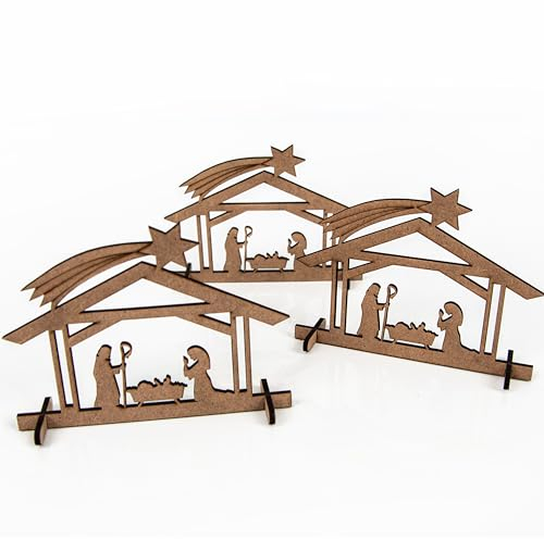 Logbuch-Verlag 3 Weihnachtskrippen flach zum Stecken und Versenden als Geschenk Mini Krippe Weihnachten 12,5 x 9,5 cm