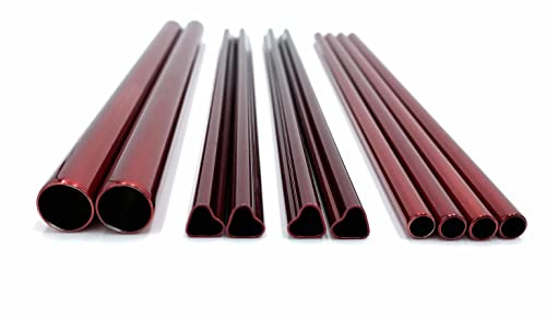 Dinora® Edelstahl Strohhalme - 13er Set - 4x runde ø6mm - 4x herzförmige ø8mm - 2 runde ø12mm - 2x Reinigungsbürsten - Samtbeutel - LFGB Laborgeprüft - Wiederverwendbar - Umweltfreundlich (Rot)