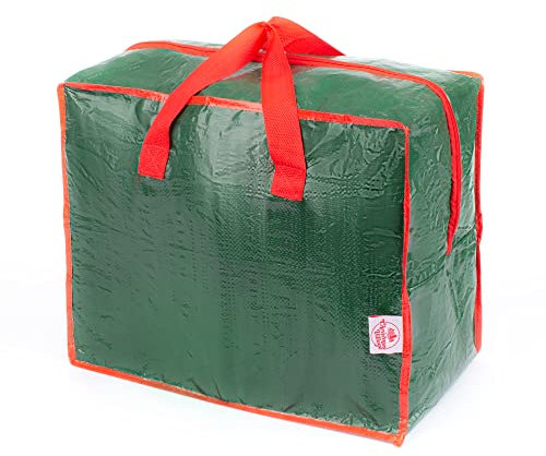 Christmas Village Decoration Storage Bag - Heavy Duty Festive Season Xmas Holder for Lights, Baubles, Tinsel, Wreath with Double Stitched Zip and Carry Handles (Green, Decorations Storage Bag)