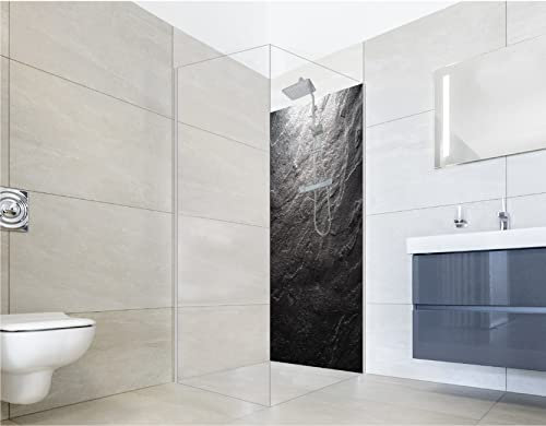 NORILIVING Duschrückwand Fliesenersatz Dusche 90x200 cm Motiv Stein Schiefer | Duschwand ohne Bohren 1 teilig | Wandverkleidung Bad Aluverbundplatte 3 mm