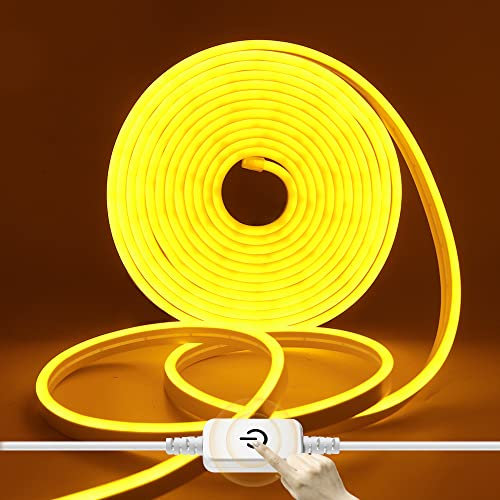 HEGEHE Dimmbar Neon LED Streifen, 12V 2835 LED Strip Wasserdicht Diffusion Silikon Neon Flex LED Lichtband Schlauch für Innen Aussenbereich Heim Küche DIY Deko (Gelb, 3M)