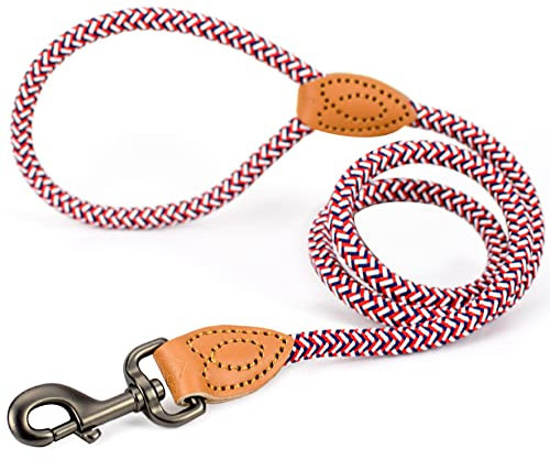 ne&no® Hundeleine (blau/weiß/rot) Tauleine für Hunde I Trainingsleine für Hunde I Führleine rund, geflochten I Handschlaufe Seilleine Hund I Cityleine I 1.2m Dog Leash