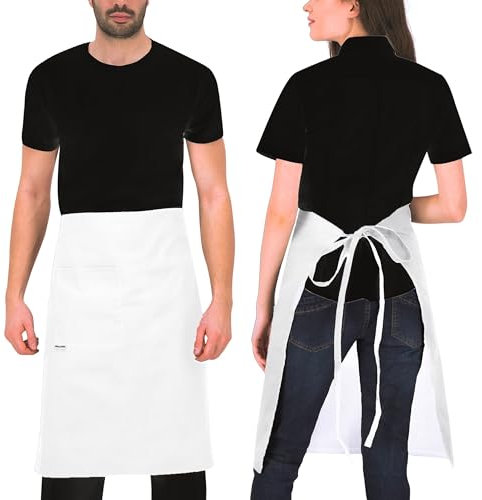 PALLTEX GAVROCHE Vorbinder Lang Kochschürze Männer Kurz Kochschürze Damen Kurz Schürze Damen Schürze Herren für Kochen Basteln Malen Backen (Weiss)
