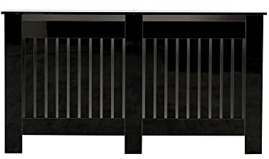 Homeke Vertical Slatted High Gloss Black Radiator Cover Modern Decorative Cabinet for Hallway, Living Room,Bedroom,Kitchen,Office (W151.5cm x D19cm x H82cm)