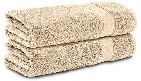 Komfortec 2er Handtücher 50x100 cm Set aus 100% Baumwolle, Frottee, Weich, Beige
