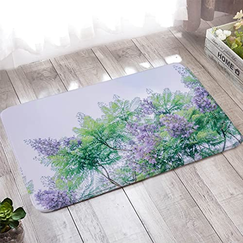 Teppich Badezimmer, Fußmatte Outdoor 60X180cm Grün Hellviolett Baum und Blume für Schuhschaber, Ideal für den Innenbereich