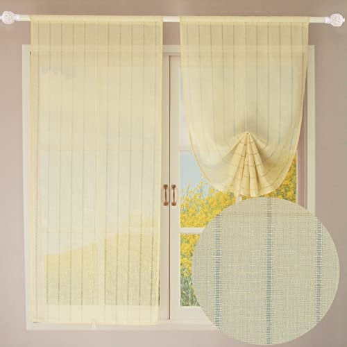 FYJS Tende da garza con filo d'argento, tende da cucina per gli occhi,tenda per Soggiorno Camera Balcone Finestra e Interni 2 Pannelli,Beige,60x150cm