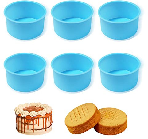 VicBou 6PCS Silicone Cake Mould,Non-Stick Muffin Baking Tray,Cupcake Round Baking Pan for DIY Cakes, Chocolate Cakes,Mousse Bread, Blue