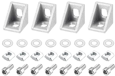 sourcing map 4Set Innenecke Klammer Zwickel Kit 20x20x17mm 2020 Winkel Verbinder für Europäisch 2020 Serie Aluprofil (Silber/ 8 x T-Schlitz Muttern und Innensechskantschrauben und Scheiben)