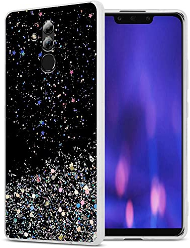 Cadorabo Hülle kompatibel mit Huawei Mate 20 LITE Rundumschutz TPU Silikon Case Mädchen Glitzer Strass Design Slim Kratzfest Weiche Gummi Bling Schutzhülle für Huawei Mate 20 LITE in Schwarz