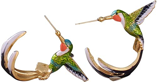 Niedliche Kolibri-Ohrringe Fliegender Kolibri-Malerei s925 Silbernadel-Ohrstecker für Frauen Verarbeitete Mode