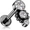 Treuheld® Labret Piercing mit 3 Kristallen und Verzierung | Größe: 1.2mm x 8mm | Farbe: schwarz