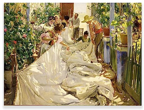 KWAY Joaquin Sorolla y Bastida Prints - Mending The Sail Art Poster - Impressionismus Wandkunst - Berühmte Ölgemälde Reproduktionen für Zuhause & Büro Dekoration Poster, Bilder & Drucke ungerahmt
