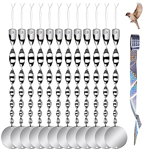 Vogelabwehr Vogelschreck, 12er Pack Silberne Spiral Stäbe und 12PCS Vogelabwehr Reflektor Rund und 50m Vogelabwehrband für Balkon Garten Obstbäumen Fenstern Terrassen Häusern