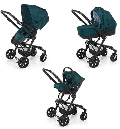 Foppapedretti Trio Up3 I-Size, Sistema Modulare Combinato per Bambini, Navicella Passeggino e Seggiolino auto I-Size, Comodo e Leggero, Maniglione e Poggiagambe Regolabili, conforme ECE R129, Foresta