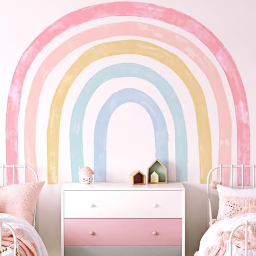 VePret Large Boho Rainbow Wall Decals Peel and Stick, Large Watercolor Fabric Wall Stickers, Removable Rainbow Home Decor Art for Children's Baby Boys Girls Nursery Bedroom Living Room Classroom